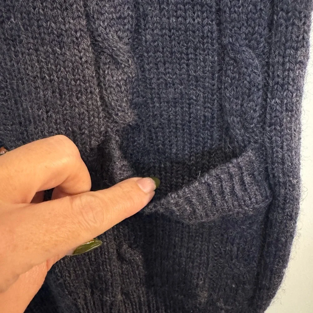 Loft & Brownstone Wool Cable Knit Blue/Gray Vest with Wooden Buttons